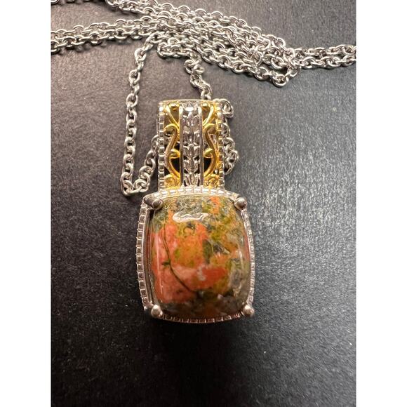 NEW Unakite pendant in gold and platinum over copper - Picture 7 of 10